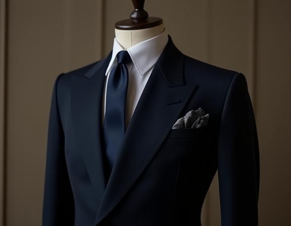 マネキンに着せられた完璧な仕立てのオーダースーツ