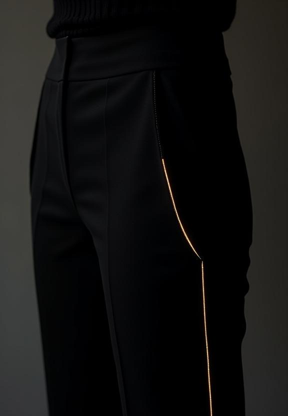 パンツのサイドシームに金色のラインが入ったデザイン